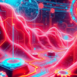A vibrant digital landscape featuring abstract representations of neural networks, gears, and circuit patterns, all conveying themes of artificial intelligence and technological advancement.